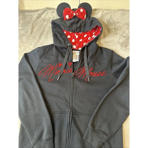Women’s Disney Parks Minnie mouse Full Zip hoodie black red white Drawstring XL - Picture 8 of 13